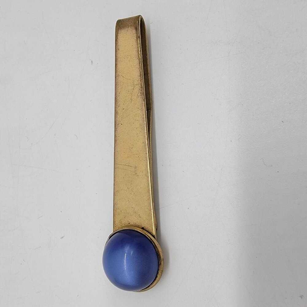 Campus Oxford‎ Stamped Tie Clip Collar Bar Clip Vintage Blue Dome Gem